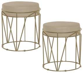 Kit 2 Puffs Decorativo Sala de Estar Base Gold Chloe Veludo Bege G41 - Gran Belo