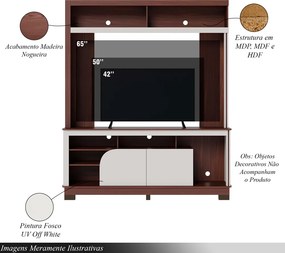 Home Estante 2 Portas em MDP/MDF 160cm TV até 65 Liosa Nogueira/Off White G73 - Gran Belo