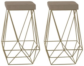 Kit 2 Banqueta Decorativa Kathy Base Gold Suede Cappuccino G41 - Gran Belo