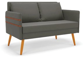 Namoradeira 02 Lugares Mari Suede Grafite Pés Palito Castanho - D'Rossi