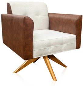Poltrona Decorativa Giratória MA30 Elisa Nozes/Linho Bege D03 - D'Rossi