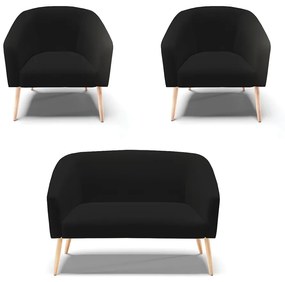 Namoradeira e 2 Poltronas Pé Palito Natural Stella Linho D03 - D'Rossi - A79 Preto