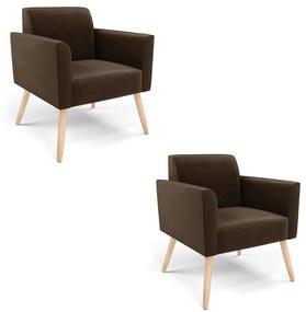 Kit 2 Poltronas Pés Palito Natural Marisa Suede Marrom D03 - DRossi