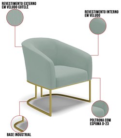 Poltrona Decorativa Industrial Dourado Stella Cotelê Ext/Veludo D03 - D'Rossi - Off White
