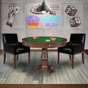 Mesa de Jogos Carteado Victoria Redonda Tampo Reversível Imbuia com Kit 2 Cadeiras Liverpool PU Preto Liso G36 G15 - Gran Belo