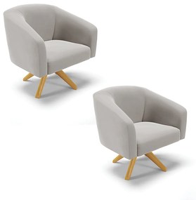 Poltrona Decorativa Giratória MA30 Kit 2 Stella Veludo D03 - D'Rossi - Cinza