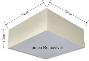 Plafon Quadrado Md-3001 Cúpula em Tecido 35x35x12cm Algodão Crú - Bivolt