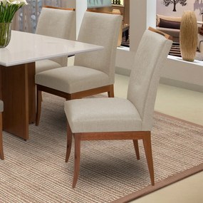 Conjunto 4 Cadeiras Sala de Jantar Lana Linho/Poliester Bege