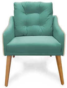 Poltrona Decorativa Delta Pés Palito Corano Bege / Veludo Turquesa - Sheep Estofados - Veludo Turquesa