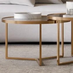 Mesa de Centro Redonda Baixa Pé Metal Thor Espelho/Dourado E05 - Mpoze