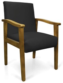 Poltrona Eloisa Suede Preto Base de Madeira Castanho