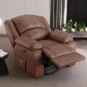 Poltrona do Papai Reclinável Sala de Cinema Madrid Glider Manual Giratória Massagem USB PU Marrom Brilho G23 - Gran Belo