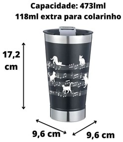 Copo Térmico Gato Musical Preto Com Tampa e Abridor Chopp