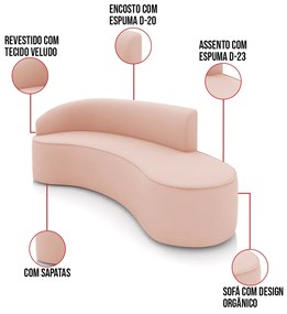 Sofá 4 Lugares Orgânico 220cm Morgan e Poltrona Lua Veludo D03 - D'Rossi - Rose