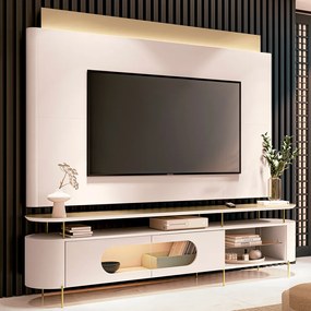 Conjunto Painel c/LED Nobre e Bancada Ária TV até 85 Polegadas Off White/Champagne G26 - HB Móveis