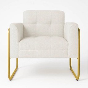 Poltrona Sala Industrial Alta Tubo Dourado Elisa Bouclê D03 - D'Rossi - Off White