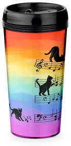 Copo Viagem 520ml Colorido Arco Iris Gato Musical