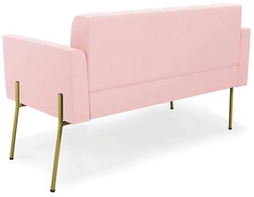 Sofá Namoradeira 2 Lugares Pé de Ferro Dourado Elisa Suede D03 - D'Rossi - Rosa Bebê