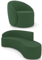 Sofá 4 Lugares 220cm Wendi e Poltrona Steve Veludo Verde I01  - Mpozen