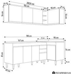 Armário de Cozinha Modulado de Canto Esquerdo 4 Peças CP49 Balcão sem