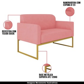 Poltrona Namoradeira Decorativa Isabella Base Industrial Suede Rosê/Dourado G19 - Gran Belo
