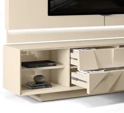 Rack Bancada com Painel TV até 75 Pol. Gavetas 3D Pirâmide Colone Crem