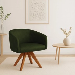 Poltrona Sala Base Giratória Madeira Arielle Sintético Pu D03 - D'Rossi - Verde