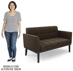 Sofá Namoradeira e 1 Poltrona Base Madeira Preto Ana Suede Marrom - Ib