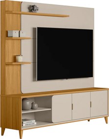 Home Decorativo Nala MDP/MDF TV até 70 Polegadas Pés de Madeira Tauari/Off White G77 - Gran Belo