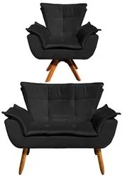 Kit Namoradeira 2 Lugares e 1 Poltrona Decorativa Giratória Madeira Op