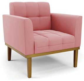 Poltrona Decorativa Karen Pés Fixo em Madeira Castanho Suede Rose G19 - Gran Belo