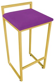 Banqueta Pietra Suede Base Dourado - Roxo