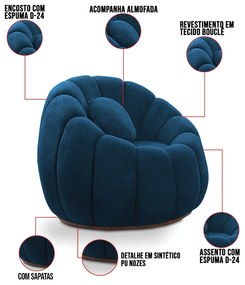 Poltrona Decorativa Orgânica Fixa Cloud Bouclê E03 - D'Rossi - Azul Marinho
