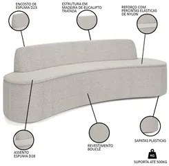 Sofá 5 Lugares para Sala de Estar Living 300cm Koane D06 Bouclê Creme