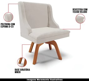 Kit 5 Cadeiras Decorativas Sala de Jantar Base Giratória de Madeira Firenze Veludo Cinza/Natural G19 - Gran Belo