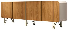 Buffet Decorativo com Puxadores em Alumínio Pés Aço Maciço Virginia Off White/Cinamomo G26 - Gran belo