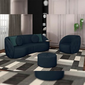 Kit 2 Puffs Decorativos Sala De Estar Round Veludo Azul Marinho G45 - Gran Belo