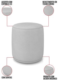 Puff Redondo Orgânico para Sala Malu Sintético M11 - D'Rossi - Cinza