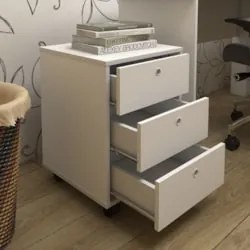 Gaveteiro Escritório 60cm Rodízios 3 Gavetas New Branco - Artany