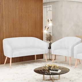 Sofá Namoradeira e Poltrona Pé Palito Natural Stella Sintético PU D03 - D'Rossi - Branco