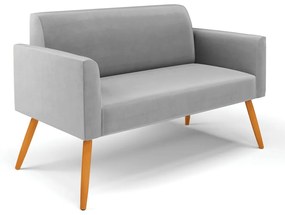 Sofá Namoradeira com 2 Poltronas Pés Palito Castanho Marisa Suede - Cinza