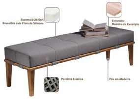 Recamier Decorativo 140cm Martínez Linho Pés Madeira Cinza/Natural G62 - Gran Belo