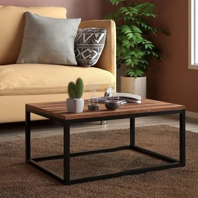 Mesa De Centro Industrial Retangular Moderna Aço Preto