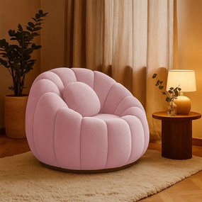 Poltrona Decorativa Orgânica Giratória Cloud Bouclê E03 - D'Rossi - Rose