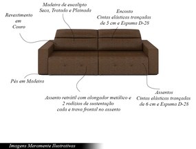 Sofá Retrátil 3 Lugares 224cm 2 Módulos Nero Couro Manchado G52 - Gran Belo