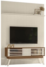 Conjunto Painel com Bancada Tremor 2 Portas Deslizantes 2 Prateleiras MDP até 65 Naturale/OffWhite G97 - Gran Belo