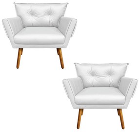 Kit 02 Poltronas Anitta Corino Pes Palito Castanho D03 - D'Rossi - Branco