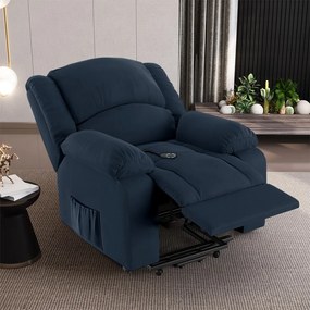 Poltrona do Papai Reclinável Sala de Cinema Madrid Elevação Lift Elétrico Veludo Azul G23