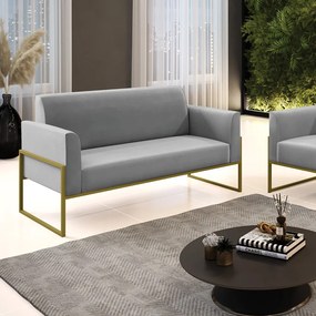 Sofá Namoradeira Base Industrial Alta Dourado Marisa Suede D03 - D'Rossi - Cinza
