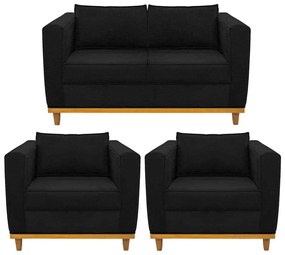 Kit Sofá 2 Lugares e 2 Poltronas Europa Corano Preto ADJ Decor